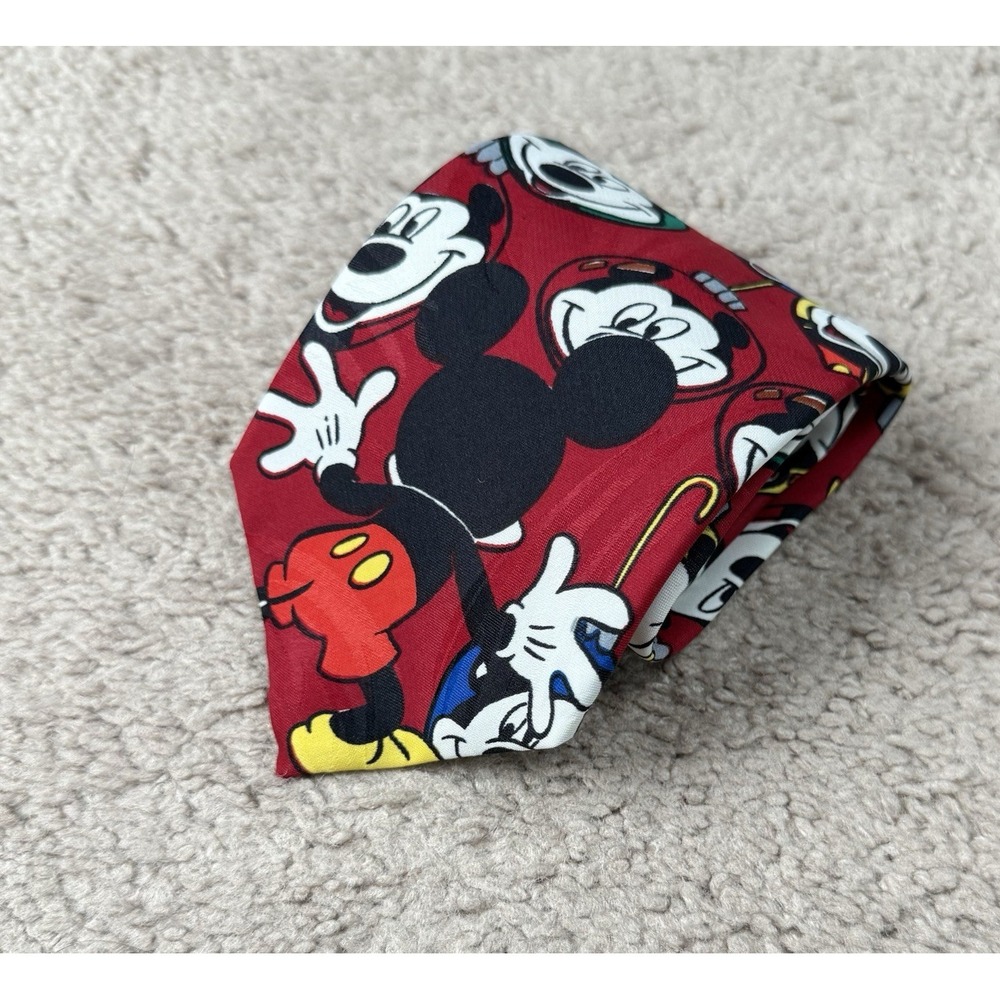 Mickey Unlimited Mens Disney Christmas Mickey Mouse Tie Red Polyester USA Made